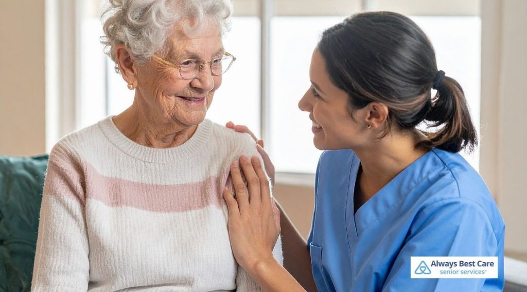 HOW ALEXANDRIA HOME CARE CAN HELP MANAGE BREAST CANCER TREATMENT SIDE EFFECTS: SUPPORT THAT MEETS YOU AT HOME 5 ALWAYS BEST CARE CAREGIVER OFFERING COMPASSIONATE REASSURANCE TO AN OLDER WOMAN AT HOME