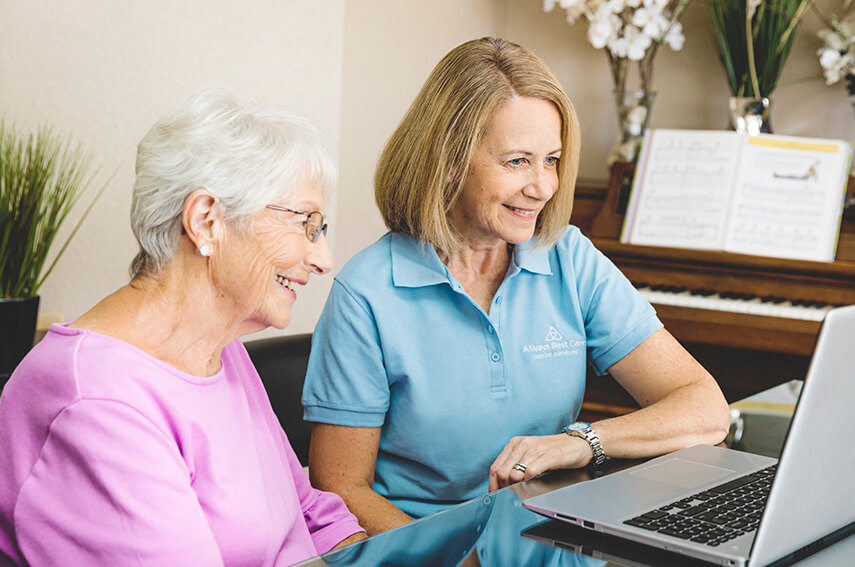 Senior using computer