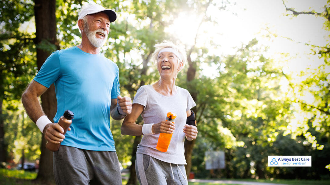 two seniors walking