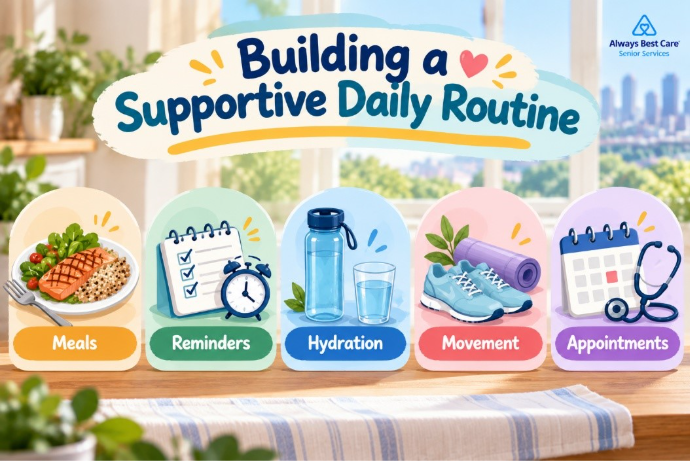 ILLUSTRATED DAILY ROUTINE GUIDE FOR OLDER ADULTS LIVING WITH DIABETES IN CINCINNATI EAST.
