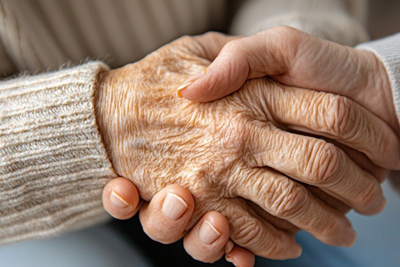 Close-up of caring hands for Houston, TX Home Care Services showing gentle support for an older adult