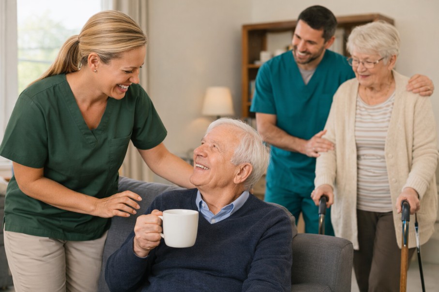 caregivers supporting elderly couple at home in Knoxville, TN