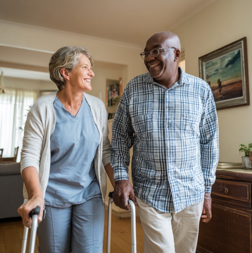 Caregiver assisting a senior in Knoxville with safe mobility and daily support at home through Always Best Care of Knoxville services.