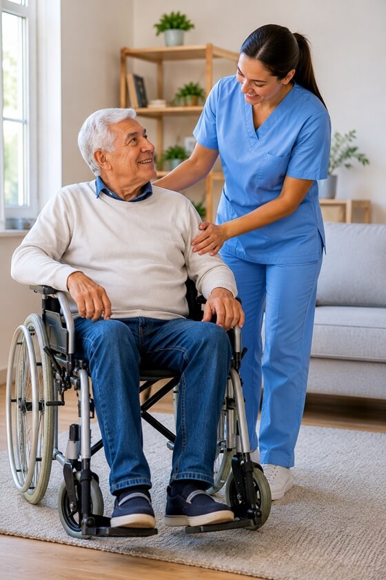 PROFESSIONAL HOME CARE SERVICES IN MADISON, WI - PERSONALIZED CARE FOR SENIORS 2 A CAREGIVER PROVIDING SENIOR CARE TO AN ELDERLY MAN WITH DISABILITY