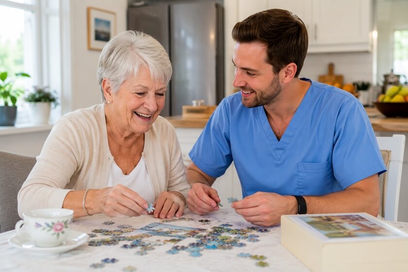 A COZY PUZZLE MOMENT WITH A CAREGIVER IN VERONA, WI