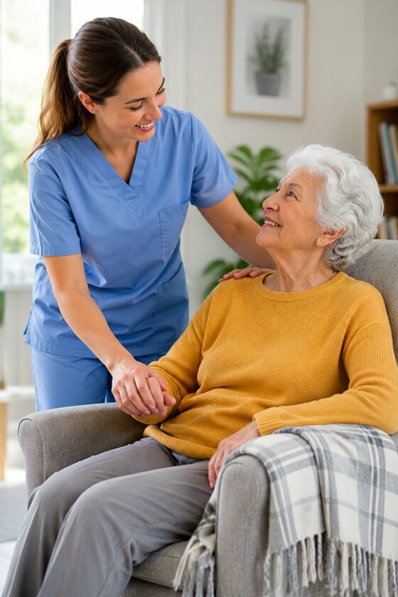 PROFESSIONAL HOME CARE SERVICES IN MADISON, WI - PERSONALIZED CARE FOR SENIORS 3 A LADY CAREGIVER PROVIDING PERSONALIZED HOME CARE TO A SENIOR LADY IN MADISON, WI
