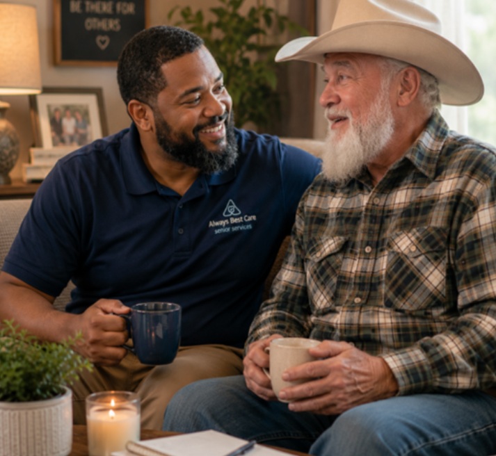 SELF-CARE TIPS FOR FAMILY CAREGIVERS: PRIORITIZING YOUR WELLBEING 3 MALE CAREGIVER PROVIDING COMPANIONSHIP AND SUPPORT TO A SENIOR MAN AT HOME IN MADISON, WI.