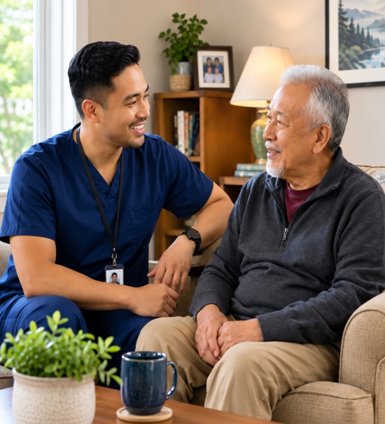 SUPPORTING SENIOR MENTAL HEALTH IN MADISON 3 CAREGIVER PROVIDING COMPANIONSHIP TO A SENIOR MAN RECEIVING HOME CARE SERVICES IN MADISON, WI.