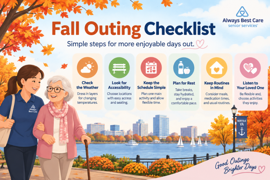 FALL OUTING CHECKLIST FOR SENIORS AND FAMILIES PLANNING SEASONAL ACTIVITIES IN NORFOLK, VA.