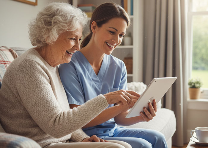 Senior-and-Caregiver-with-Tablet