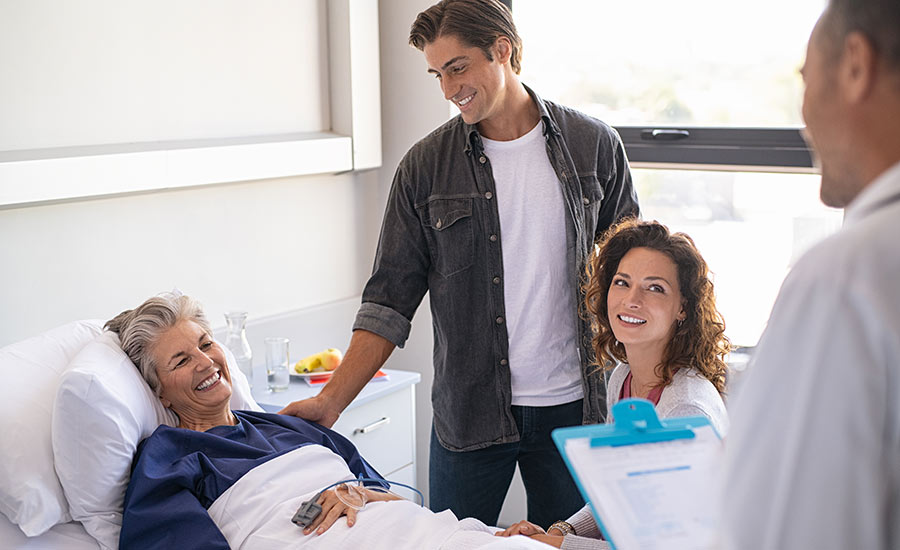 A family accompanying their elderly loved one​