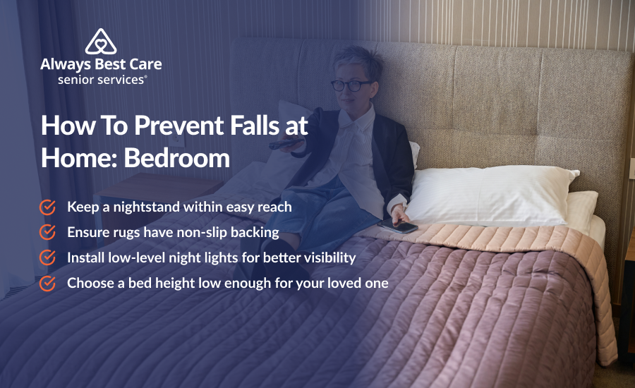 An infographic highlighting ways to prevent falls in the bedroom